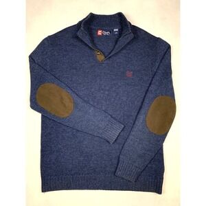Chaps Sweater Mens L Blue Elbow Patch Shawl Collar Cotton Pullover